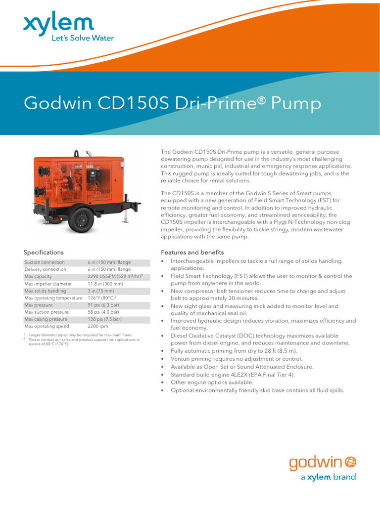 Godwin CD150S Dri-Prime Pump Overview | PDF | Pump | Mechanical Engineering