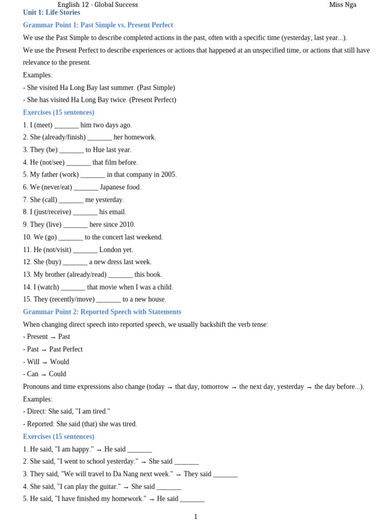 English 12 Grammar: Tenses & Structures | PDF | Verb | Language Mechanics