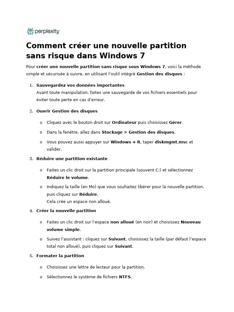 Créer une partition sous Windows 7 | PDF | Logiciel utilitaire | Plate ...