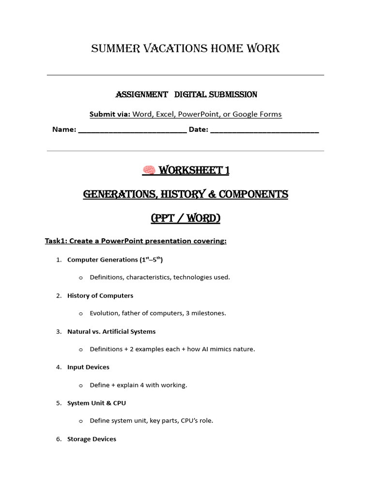 Summer Vacation Tech Assignments Guide | PDF | Computer Data Storage ...