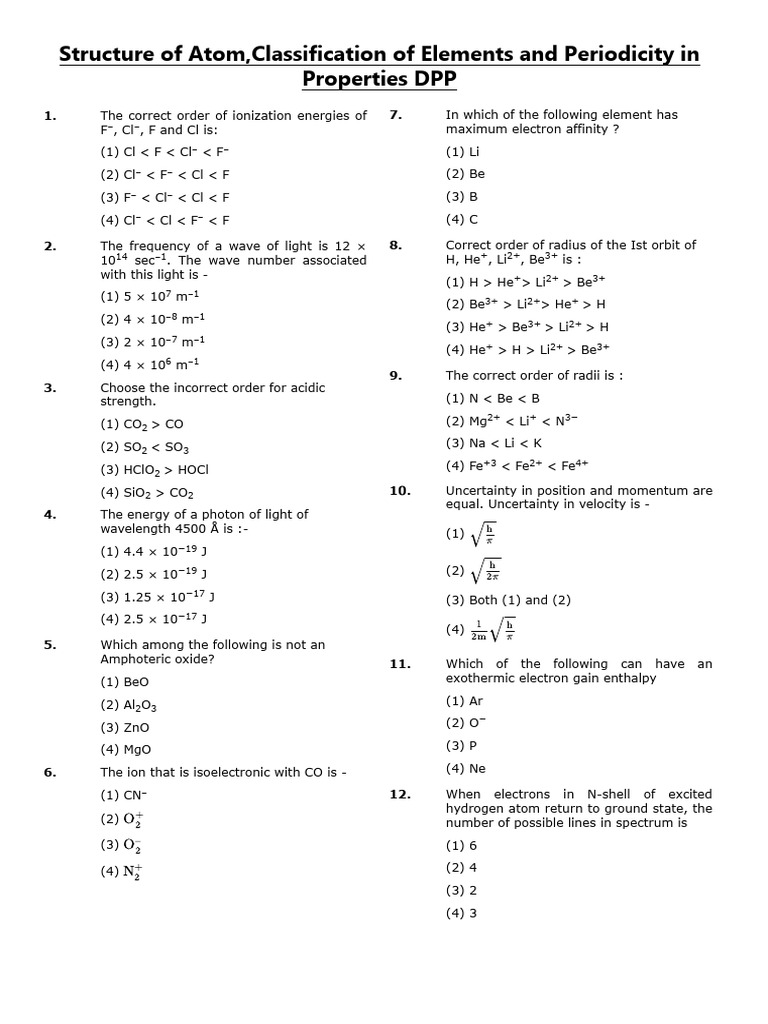 Chemistry Concepts and Questions DPP | PDF | Chemical Bond | Covalent Bond