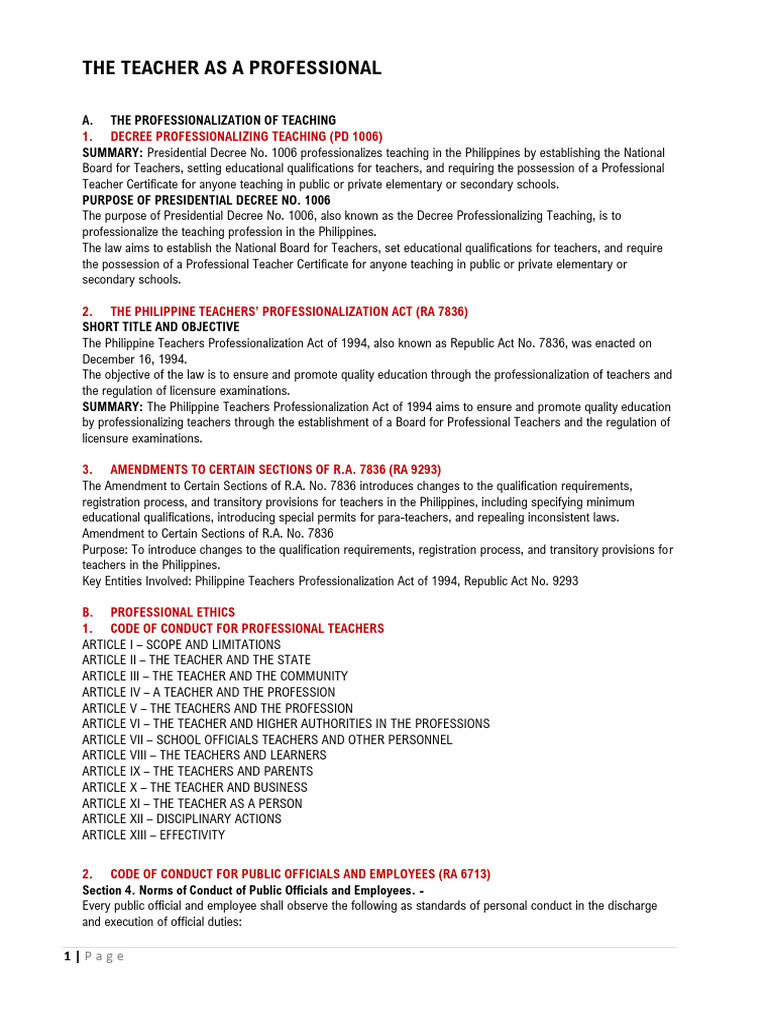 Topic 5 The Teacher As A Professional | PDF | Teachers | Employment