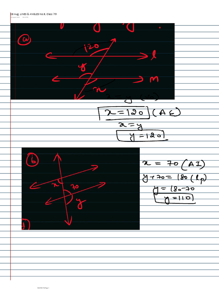 28 Aug, Lines & Angles No.9, Class 7th | PDF
