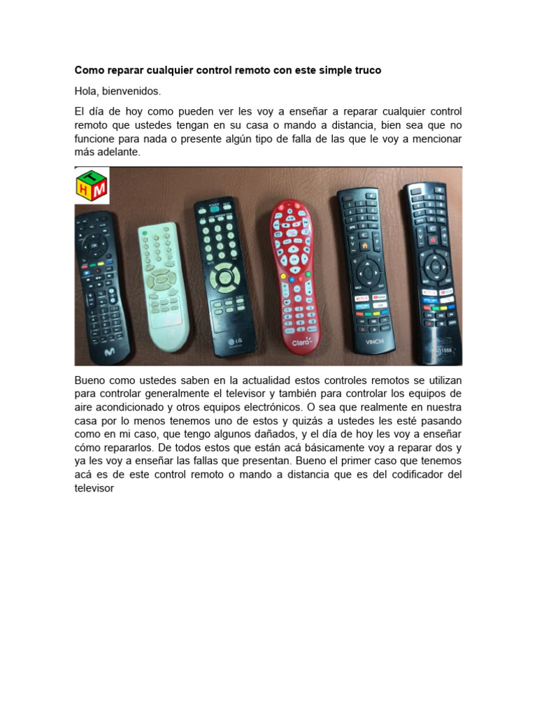 Cómo reparar un control remoto fácilmente | PDF | Control remoto ...