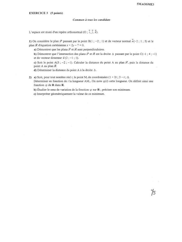 Distance entre points et plans en géométrie | PDF | Perpendicularité ...