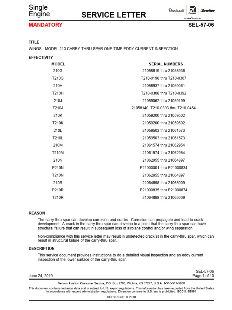 Mandatory Eddy Current Inspection for Model 210 | PDF