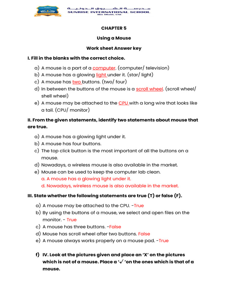 Work Sheet - Using A Mouse | PDF