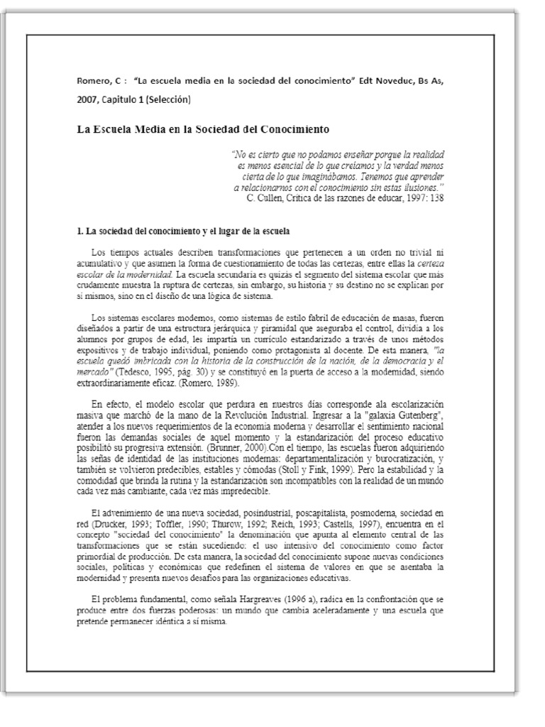 La Escuela Media en La Sociedad Del Conocimiento PDF | PDF