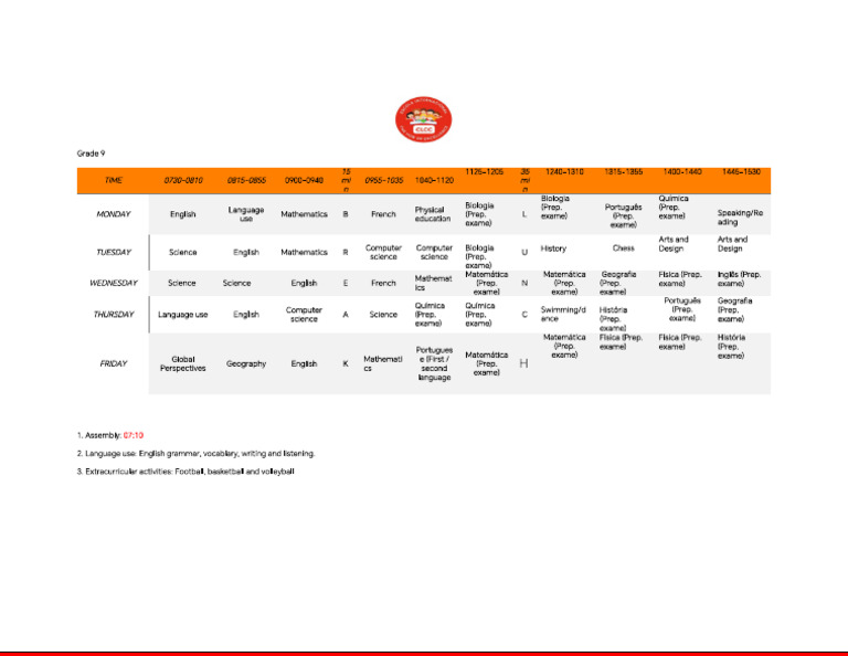 Grade 9 Term 3 Timetable 2025 | PDF