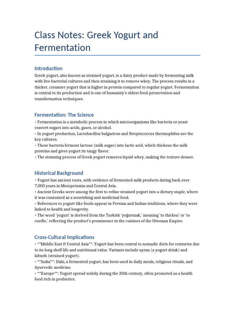 Greek Yogurt: Fermentation & History | PDF | Yogurt | Foods
