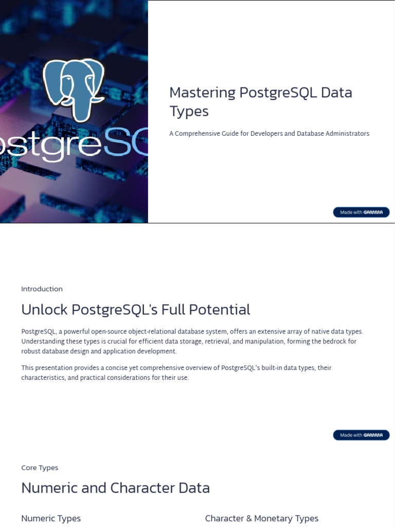 Mastering PostgreSQL Data Types Guide | PDF | Computer Science ...