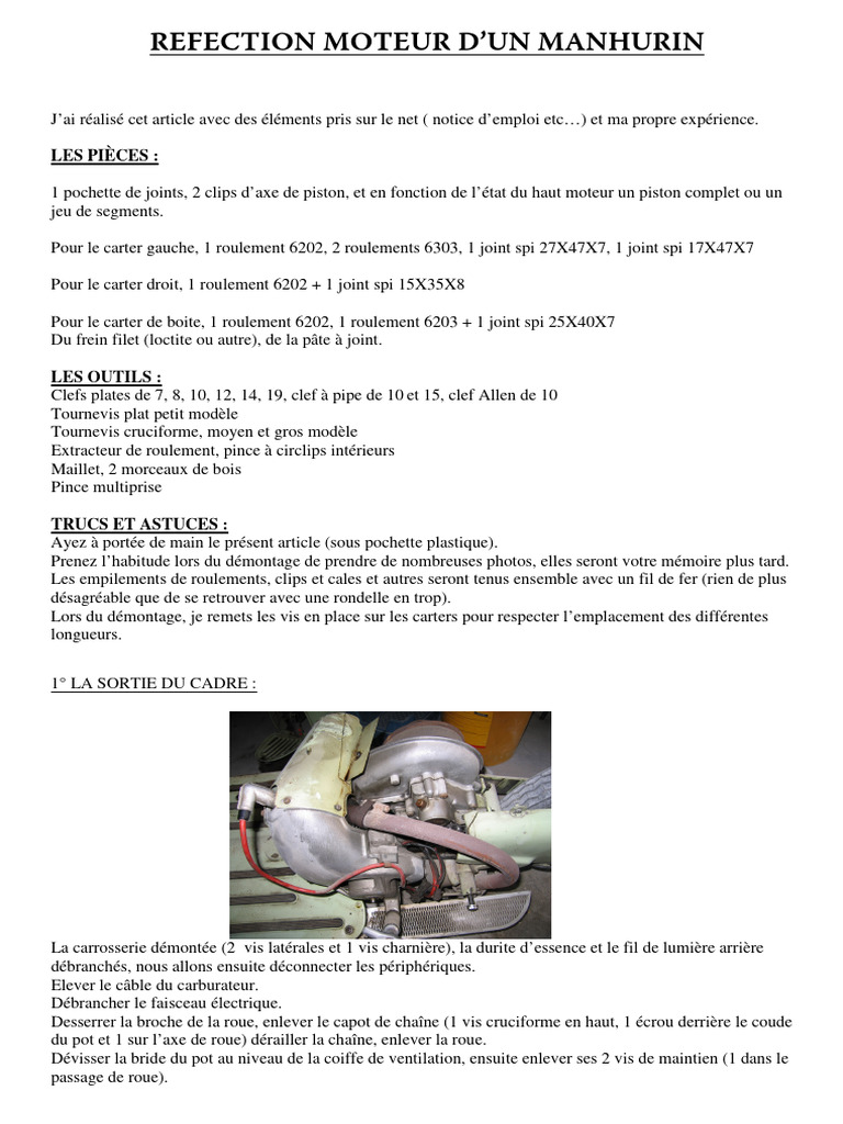 Réfection moteur Manhurin : guide pratique | PDF | Vis de fixation ...