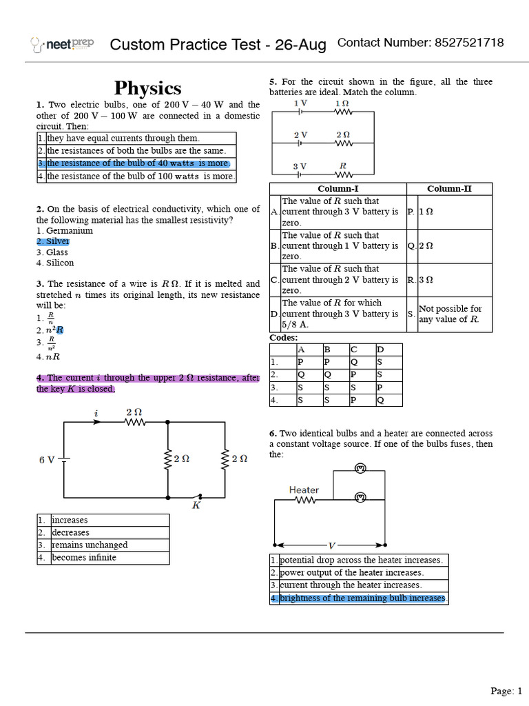 Custom Practice Test - 26-Aug | PDF | Quantity | Physical Quantities