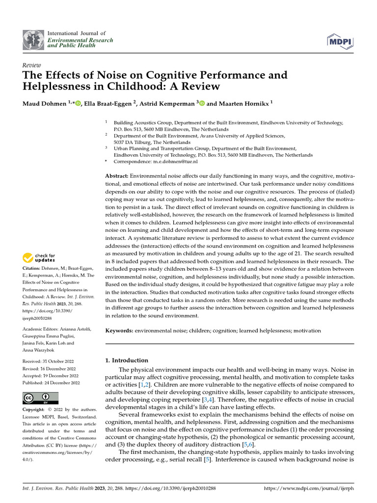 The Effects of Noise On Cognitive Performance and Helplessness in ...