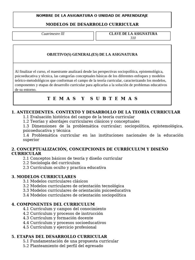 Modelos de Desarrollo Curricular | PDF | Plan de estudios ...