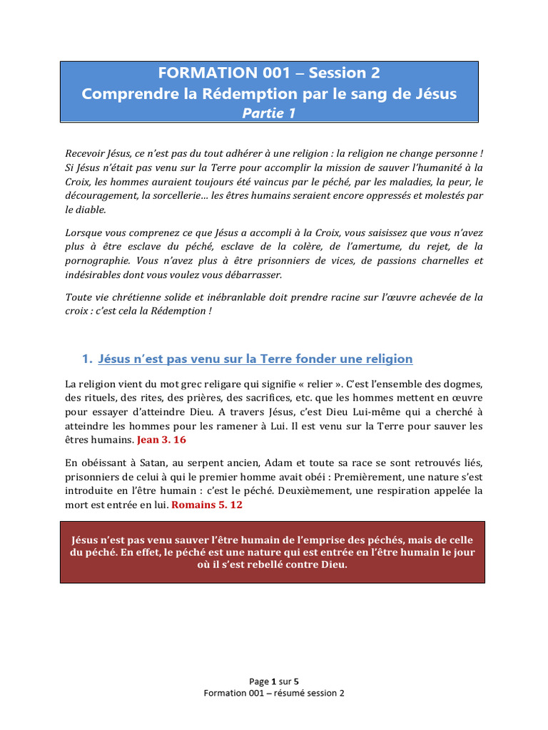 Résumé Seance 2 PCNC 001 | PDF | Jésus | Rédemption (Théologie)