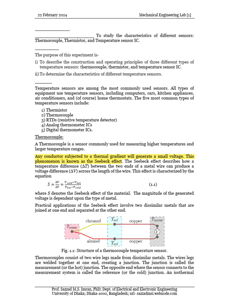 Characteristics of Temperature Sensors | PDF | Thermocouple | Heat Transfer