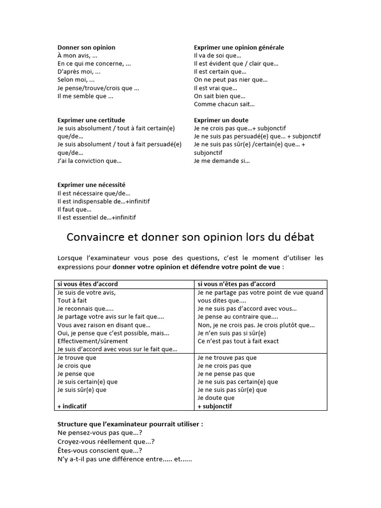 Expressions pour donner son opinion | PDF