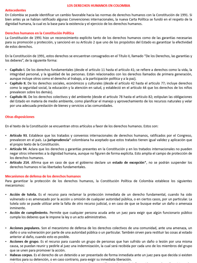 Derechos Humanos en Colombia: Constitución y Mecanismos | PDF ...