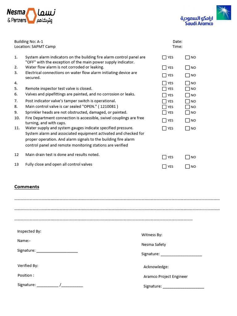 Fire Sprinkler System Testing Checklist | PDF | Valve | Leak