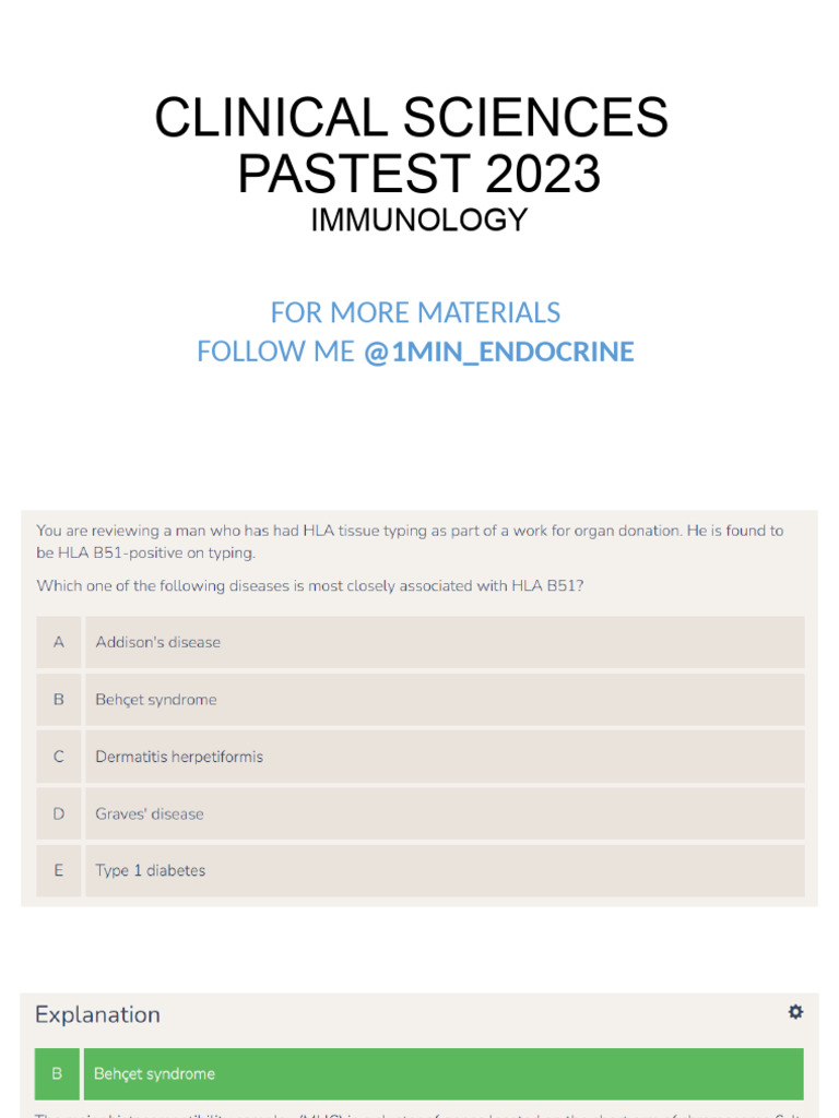 1clinical Sciences Immunology Pastest 2023 | PDF