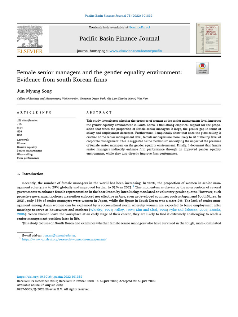 Female Senior Managers and The Gender Equality Environmen in Korea ...