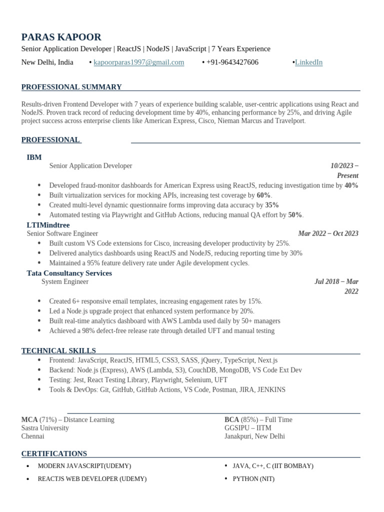 Senior ReactJS & NodeJS Developer Resume | PDF | Selenium (Software ...