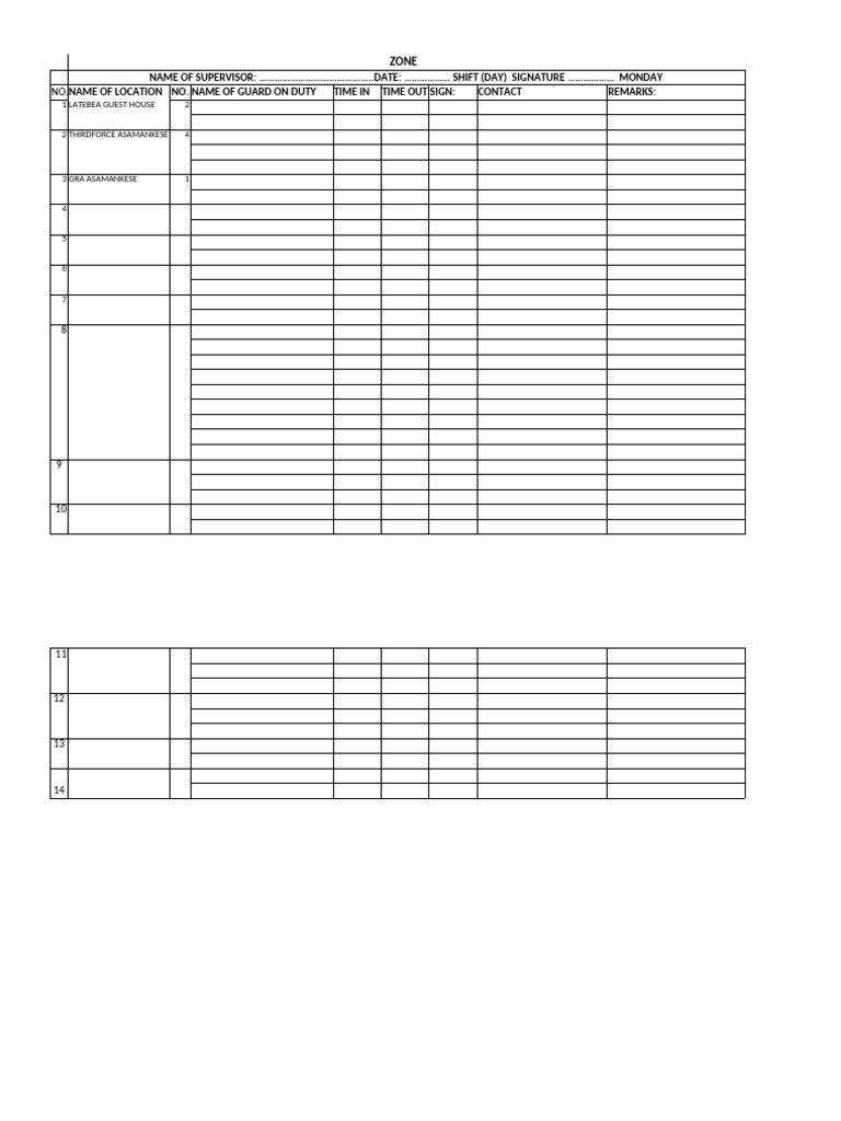 Weekly Security Guard Duty Log | PDF