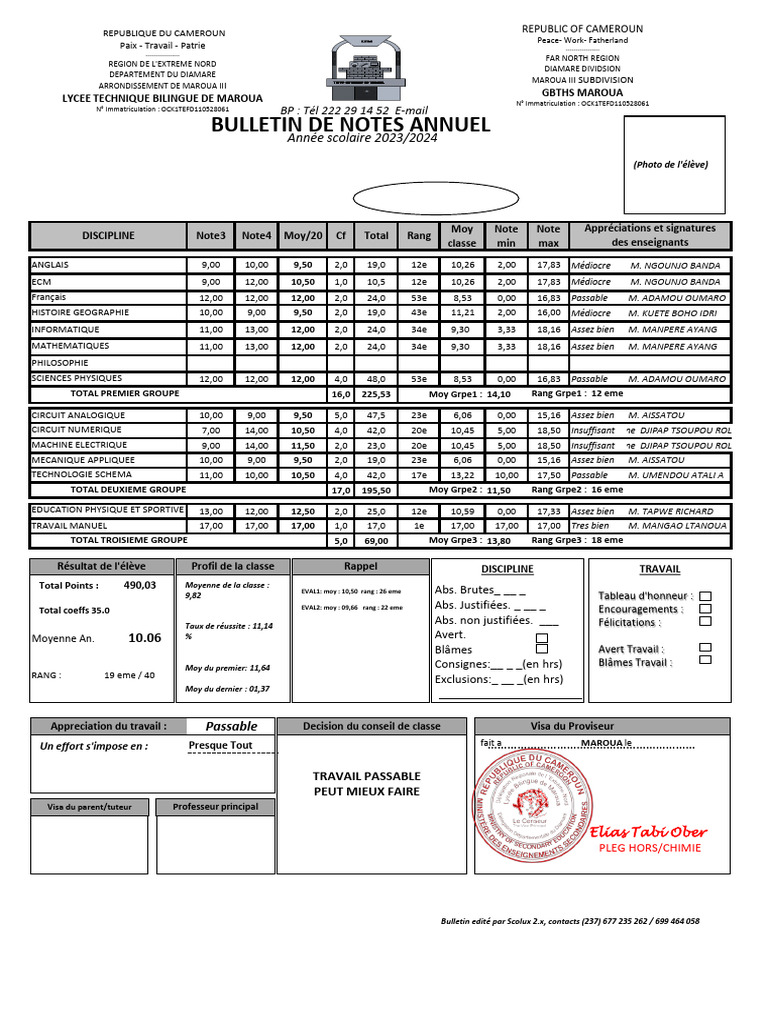 Bulletin de notes annuel 2023/2024 | PDF