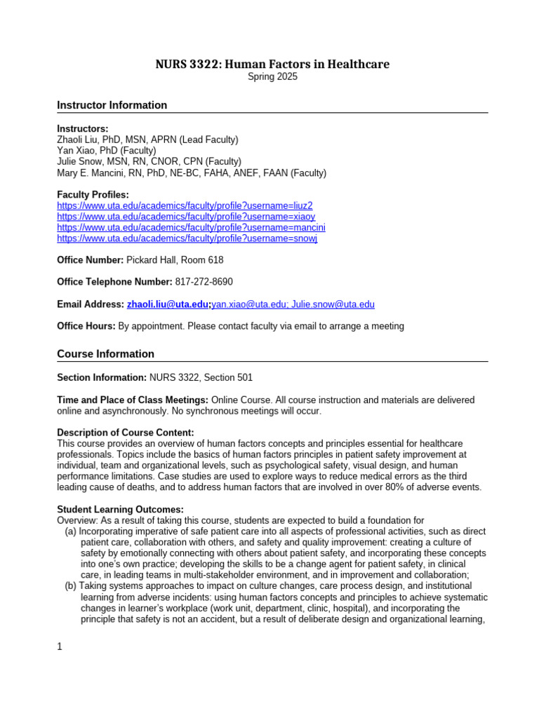 Human Factors in Healthcare Course Guide | PDF | Patient Safety | Nursing