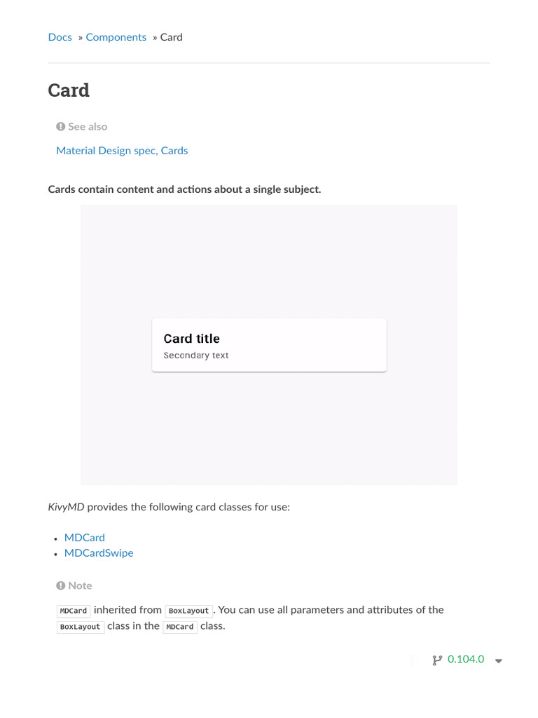 KivyMD Card Component Guide | PDF | Software | Computing