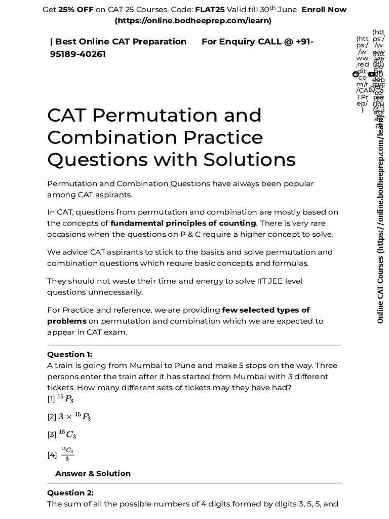 CAT Permutation & Combination Guide | PDF | Linguistics