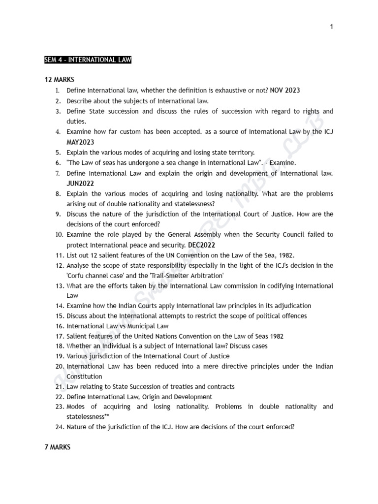 Key Topics in International Law Exam | PDF | International Law | United ...
