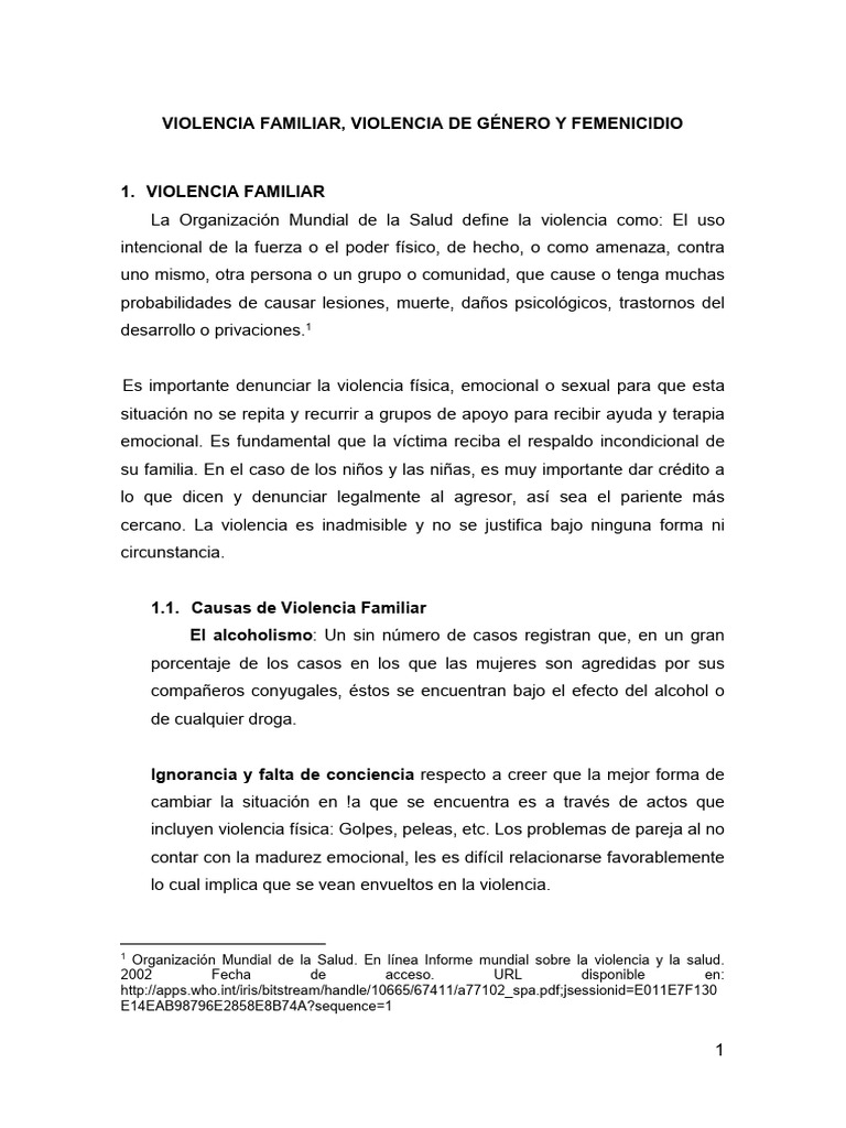 Violencia Familiar y de Género: Causas y Tipos | PDF | Violencia ...