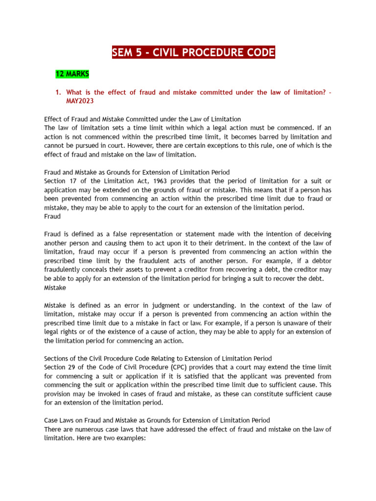 Sem 5 - Civil Procedure Code - No | PDF | Lawsuit | Judgment (Law)