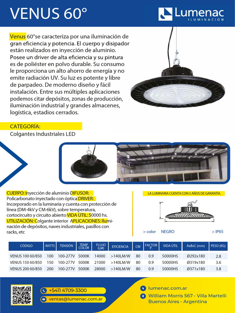 Luminaria Venus 150 LED Industrial | PDF