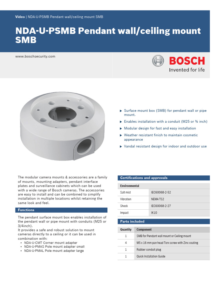 NDA-U-PSMB Pendant Mount Overview | PDF