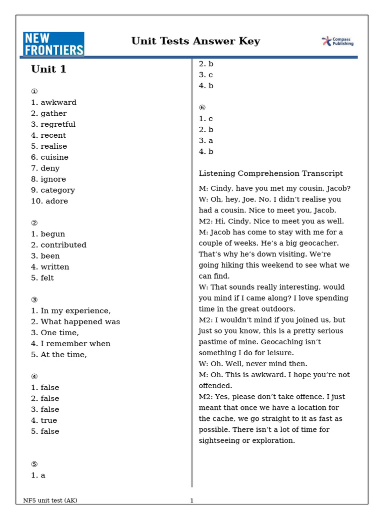 New Frontiers 5 Workbook Answers | PDF | Sushi | Cuisine