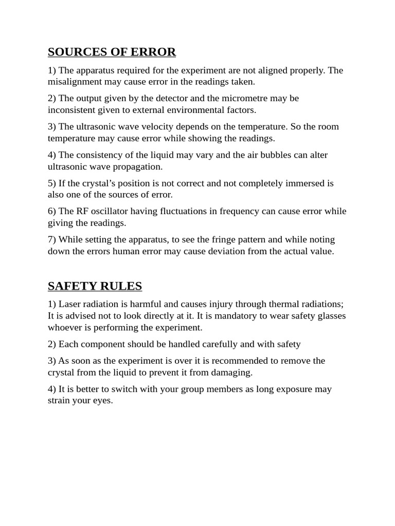 Error Sources and Safety in Experiments | PDF | Waves | Liquids
