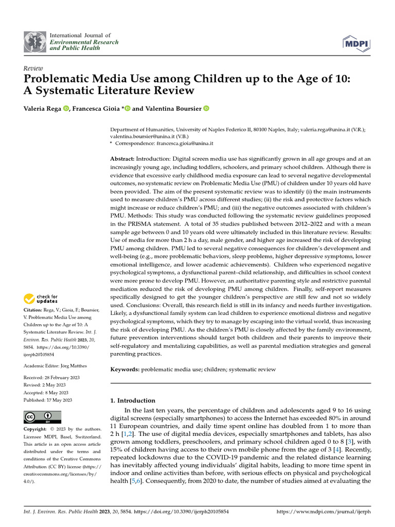 Problematic Media Use in Children Under 10 | PDF | Systematic Review ...