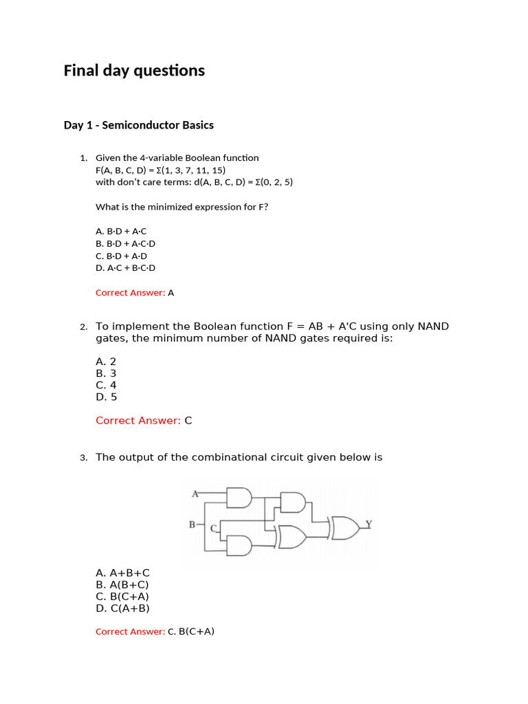 Final Exam Questions on Semiconductors | PDF | Electronic Design ...