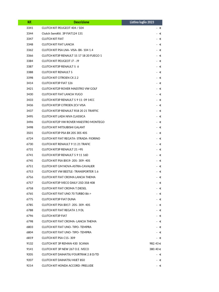 July 2023 Clutch Kit Price List | PDF | Volkswagen | Headlamp