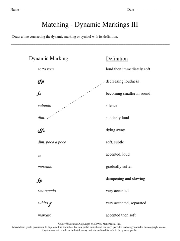 Dynamic Markings Matching Worksheet | PDF