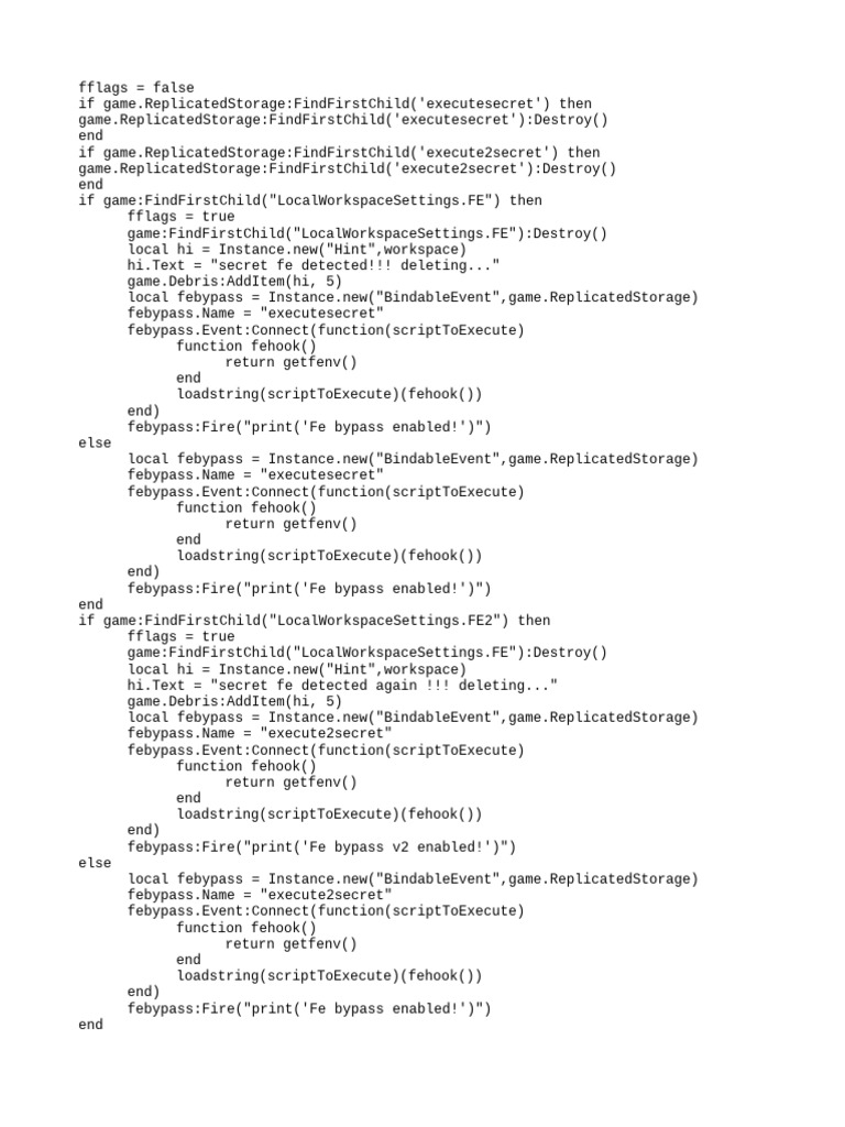 Roblox FE Bypass Script Overview | PDF