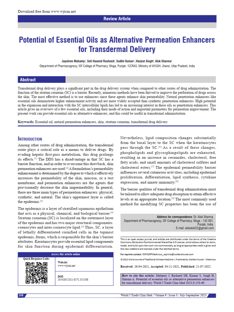 Potential of Essential Oils As Alternative.3 | PDF | Epithelium | Epidermis