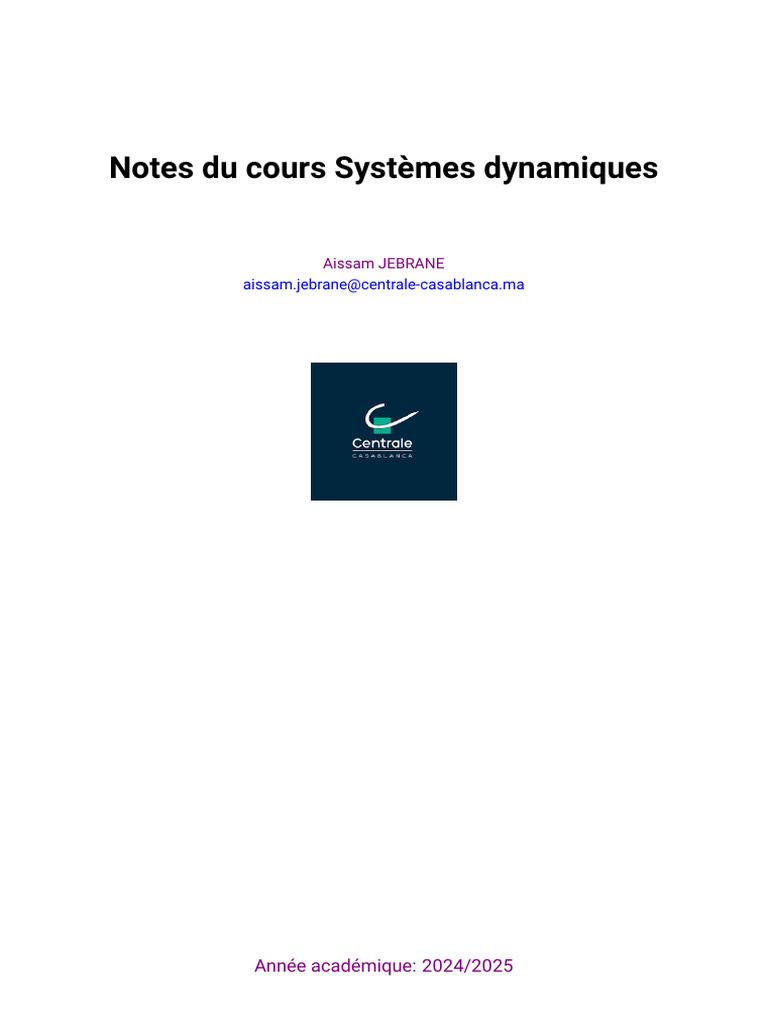 Cours sur les Systèmes Dynamiques 2024 | PDF | Système dynamique ...