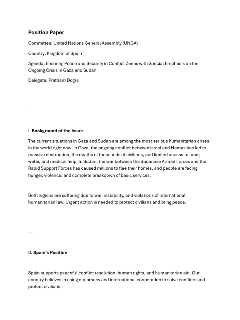 UNGA Spain PositionPaper PrathamDogra | PDF | Gaza Strip | Israel