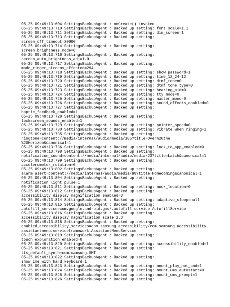 Android Settings Backup Log Details | PDF