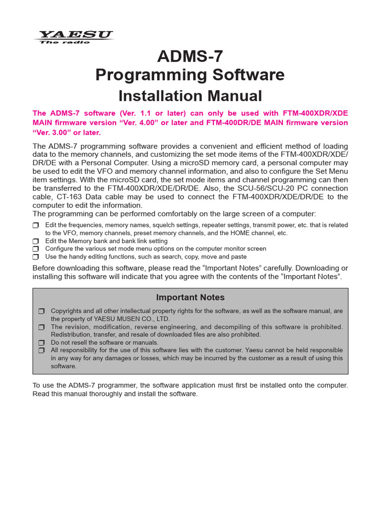 ADMS-7 Installation Guide for FTM-400 | PDF | Operating System | Usb