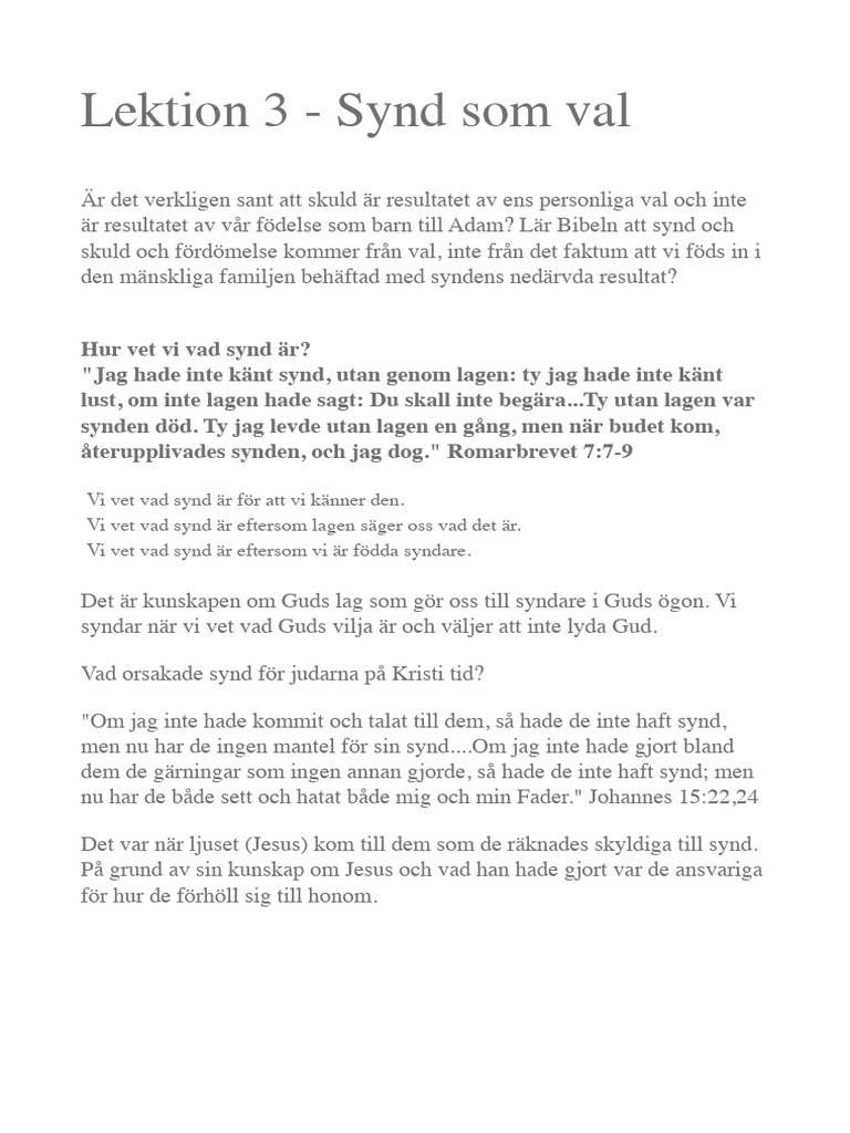 Lektion 3 - Synd Som Val | PDF
